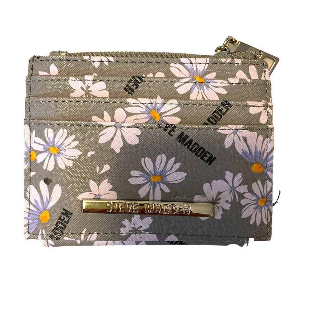 Grey mini wallet with purple daisies 4Lx5W